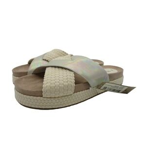 Toms Sandals Womens 9 Paloma Iridescent Leather Slide Casual Silver Comfort New